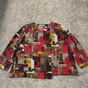 Habitat red, brown, grey, gold, and black lightweight plaid L/S blouse-
